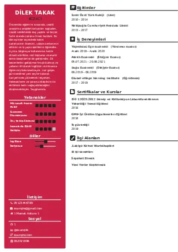 Eczacı CV Örnekleri cv indir